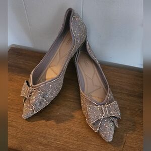 Glitter Bow Pointed Toe Flats - Lavender